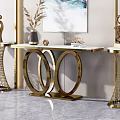 Modern Console Table Design With Gold Frame Marble Top And Decorative Artworks 3d model