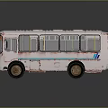 White Bus Exterior With Red Marks Multiple Windows And Blue Stripe Design 3d model