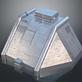Cartoon Scene Futuristic Pyramid Structure With Transparent Surface Blueprint Patterns And Small Square Base 3d model