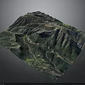 Detailed 3D Mountain Terrain Model With Lush Green Vegetation And Winding Paths