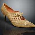 Beige Leather High Heels With Lattice Pattern Bow Decoration And Pointed Toe Stiletto Heel