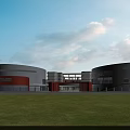 Modern Multi Story School Building With Front Lawn Sculpture And Spacious Plaza