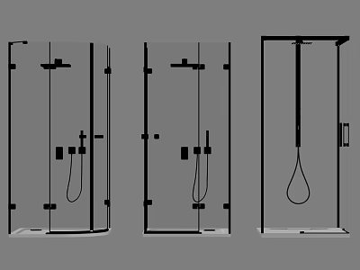 Modern Glass Shower Partition Design With Shower Head And Hooks 3d model