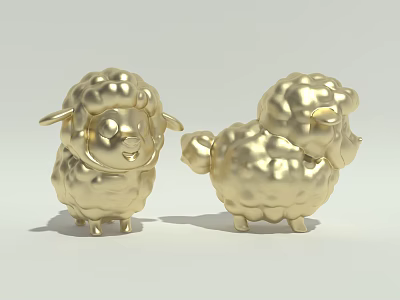 Two Golden Sheep Decorative Figurines With Shiny Surface And 3D Design 3d model