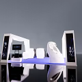 Modern Exhibition Booth With White Structure Blue Lighting And Display Screen 3d model