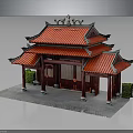 Traditional Chinese Architecture With Red Multi Layered Roof Red Pillars Green Shrubs And Gray Pavement