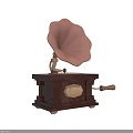 Vintage Gramophone With Classic Design Brass Horn And Wooden Base