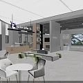 Modern Service Hall Interior With Spacious Layout Gray Walls Large Screen And Reception Counter