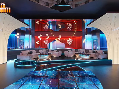 Modern Bar Interior With Sofas And Colorful Lighting 3d model