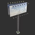 Tall Metal Billboard Structure With Illuminated Lights And Scenic Sky Mountain Design