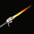 Fantasy Sword With Gradient Red Yellow Blade Serrated Edge And Striped Handle