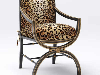 Leopard Print Accent Chair With Gold And Black Metal Frame Design 3d model