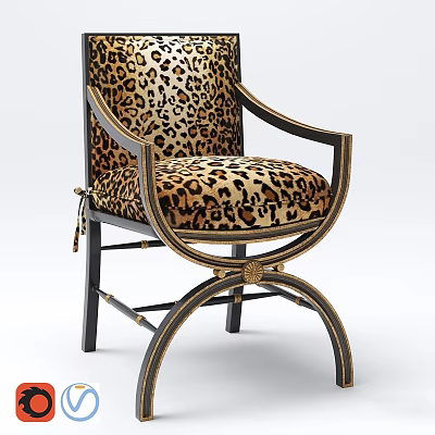 Leopard Print Accent Chair With Gold And Black Metal Frame Design 3d model