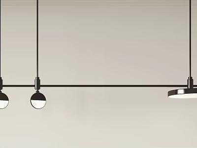 Modern Minimalist Pendant Light with Black Metal Bar and Three Globe Shades for Contemporary Interiors 3d model