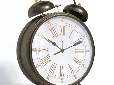 Vintage Alarm Clock With Double Bells Roman Numerals White Dial And Black Hands 3d model