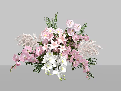 Elegant Floral Display With Pink And White Blooms Green Foliage And Feathery Accents 3d model