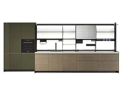 Modern Kitchen Cabinets With Wooden Lower Units And White Upper Shelves 3d model