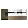 Modern Kitchen Cabinets With Wooden Lower Units And White Upper Shelves