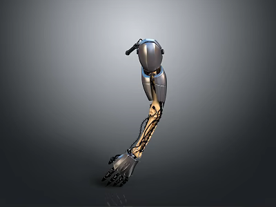 Futuristic Metallic Game Movie Character With Silver Gold Robotic Arm Detailed Design 3d model
