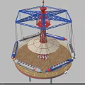 Colorful Amusement Park Rotating Swing Ride With Blue Metal Frame Red Tower And Suspended Seats