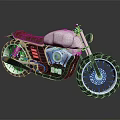 Vintage Silver Metallic Motorcycle With Brown Leather Seat And Spoke Wheels
