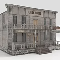Jerry Hotel Old Western Style Wooden Building With Front Porch And Stairs