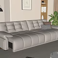 Beige Leather Sectional Sofa in Modern Living Room with Floor Lamp Green Plant and Bookshelf