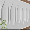 Modern Background Wall Design With Wavy White Panels Wooden Trim And Green Plants