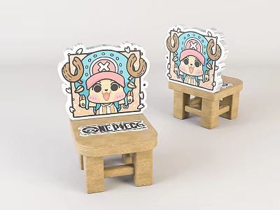 Wooden Children's Chair with Cartoon Character Backrest for Kids Room Decor 3d model
