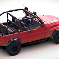 Red Open Top Off Road Vehicle With Roof Mounted Lights And Brown Seats