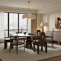 Elegant Round Wooden Dining Table Set With Chairs And Pendant Light On Rug