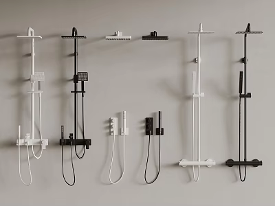 Modern Black And White Shower Fixtures With Various Styles And Handheld Options 3d model