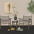 Comfortable Leisure Chairs With Wooden Frames And Fabric Cushions In Cozy Living Corner