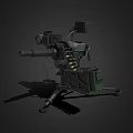 Heavy Automatic Cannon With Tripod Mount Targeting Scope Ammunition Box And Wheeled Base