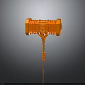 Orange Mechanical Hammer Weapon Featuring Futuristic Robotic Design And Metallic Texture