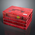 Red Wooden Storage Box With Metal Latches Yellow Label And Smooth Surface