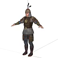 Game Movie Character In Decorative Armor With Helmet Metal Chest Plate And Leather Details