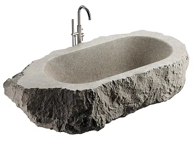 Natural Stone Bathtub With Textured Surface And Chrome Faucet Unique Design 3d model
