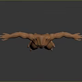 3D Orange Mythical Creature Character Model With Muscular Build Outstretched Arms Clawed Feet Standing Pose