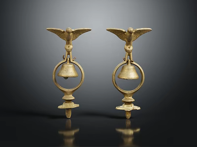 Pair Of Golden Winged Bell Shaped Decorative Ornaments With Classic Design 3d model