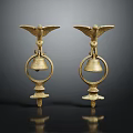 Pair Of Golden Winged Bell Shaped Decorative Ornaments With Classic Design
