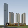 Modern Commercial Complex With Tall Buildings And Retail Center Surrounded By Roads