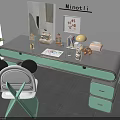 Modern Minimalist Desk With Window Blinds Plant Small Decorations Lamp Books Stationery Green Drawers Chair