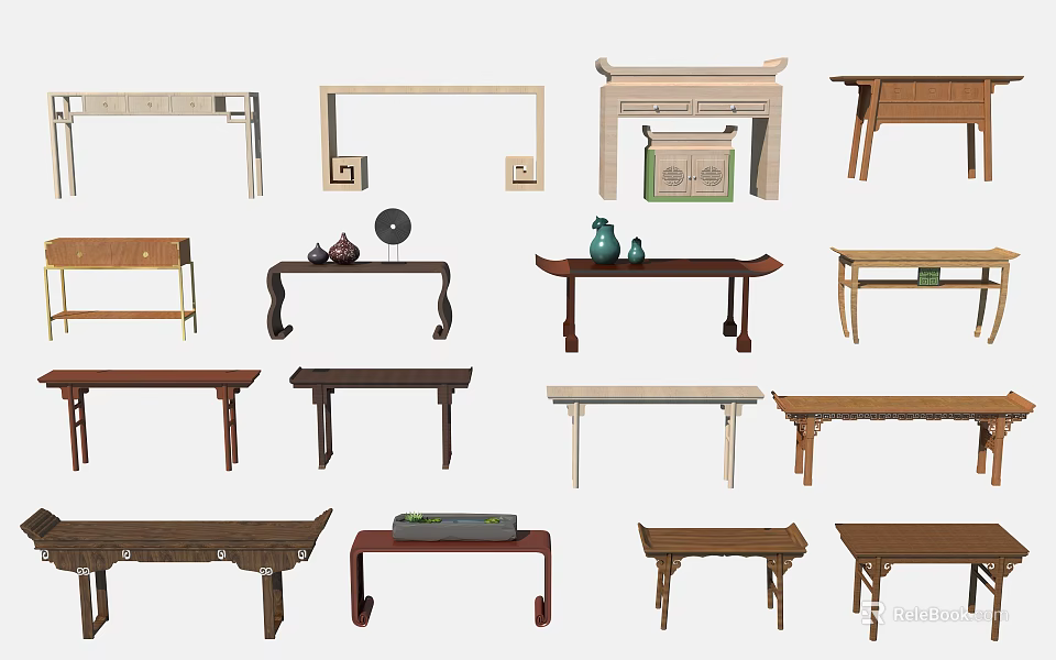 Various Decorative Console Table Designs With Different Styles And Materials 3d model