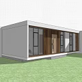 Modern Detached Villa With Wooden White Facade Large Glass Windows Green Lawn And Trees
