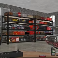 Organized Garage Storage With Shelves Tools Boxes Containers And Red Car