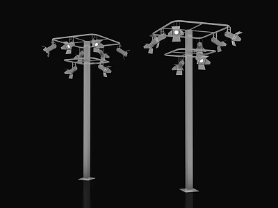 Modern Outdoor Lights With Tall Pole And Multiple Light Heads Design 3d model