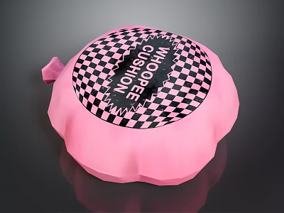 Pink Round Whoopee Cushion With Black And White Checkerboard Pattern 3d model