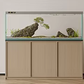 Natural Aquarium Setup With Rocks Aquatic Plants And Small Tree On Wooden Cabinet