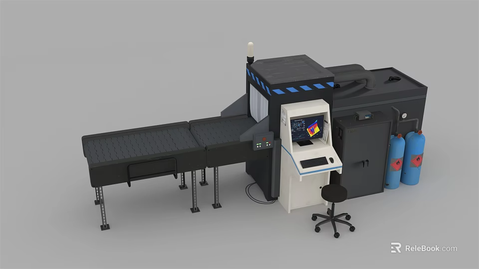 Public Facility Security Scanner System With Conveyor Belt And Control Monitor 3d model 